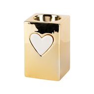 Dekoratief | Theelichthouder m/hart, goud/wit, porselein, 6x7x10cm | A240169