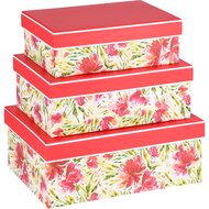 Dekoratief | Set 3 dozen rechthoek 'Flowers Lush', karton, 26x18x10cm | A240218