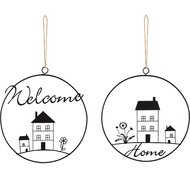 Dekoratief | Hanger ring m/huisje 'Welcome/Home', metaal, 18x16cm, set van 2 stuks | A240538