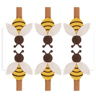 Dekoratief | Set 6 speldjes m/bij, hout, 13x13cm | A240557