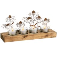 Dekoratief | Theelichthouder m/bloemen, roest, metaal/hout, 30x5x15cm | A240985