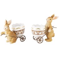 Dekoratief | Bunny m/karretje, naturel, resina, 14x7x13cm, set van 2 stuks | A240638