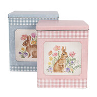 Clayre & Eef | Blikken Bewaardoos Blauw Roze (2) 21x15x25 / 18x13x22 cm | 6Y5508