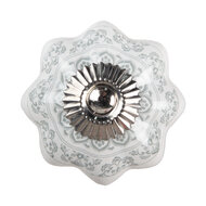 Clayre & Eef | Deurknop Wit Grijs ø 4x2 cm | 62336
