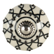 Clayre & Eef | Deurknop Wit Zwart ø 4x3 cm | 64792