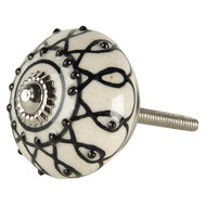 Clayre & Eef | Deurknop Wit Zwart ø 4x3 cm | 64792