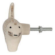 Clayre & Eef | Deurknop Kat Wit Goudkleurig 8x4x5 cm / S3 cm | 65070