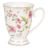 Clayre & Eef | Kop en schotel Roze, Wit 11x8x10 cm / 300 ml | 6CE0834