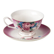 Clayre & Eef | Kop en schotel Paars 12x10x6 cm / ø 15x2 cm / 200 ml | 6CE1275