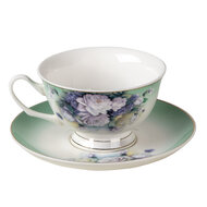 Clayre & Eef | Kop en schotel Groen, Wit 12x10x6 cm / ø 15x2 cm / 200 ml | 6CE1276