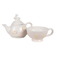 Clayre & Eef | Tea for One Roze Wit 18x12x13 cm /ø 15x11x7 cm 500 ml / 275 ml | 6CE1698