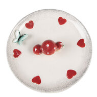 Clayre & Eef | Serveerschaal Wit Rood ø 21x6 cm | 6CE1701