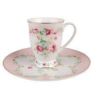 Clayre & Eef | Mok Wit, Roze 12x9x10 cm / 300 ml | 6CEMU0127