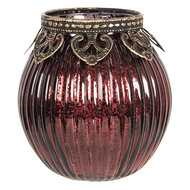 Clayre & Eef | Glazen Theelichthouder Rood ø 9x9 cm | 6GL2647