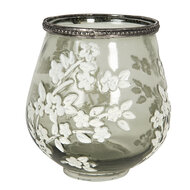 Clayre & Eef | Glazen Theelichthouder Bloemen Groen ø 12x13 cm | 6GL2877