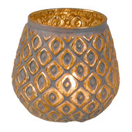 Clayre & Eef | Glazen Theelichthouder Goudkleurig, Grijs ø 9x8 cm | 6GL3246