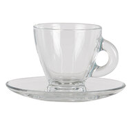 Clayre & Eef | Kop en schotel Transparant 8x6x7 cm / 11x10x2 cm / 85 ml | 6GL3418