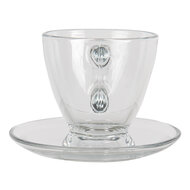 Clayre & Eef | Kop en schotel Transparant 8x6x7 cm / 11x10x2 cm / 85 ml | 6GL3418