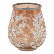 Clayre & Eef | Glazen Theelichthouder Wit, Roze ø 16x19 cm | 6GL3500