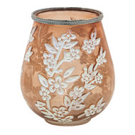 Clayre & Eef | Glazen Theelichthouder Wit, Roze ø 16x19 cm | 6GL3500