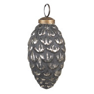 Clayre & Eef | Kerstbal Zwart, Zilverkleurig ø 6x10 cm | 6GL3756