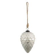 Clayre & Eef | Kerstbal Zilverkleurig, Wit ø 8x13 cm | 6GL3875