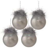 Clayre & Eef | Kerstbal Zilverkleurig, Wit set 4 ø 8x8 cm | 6GL3941