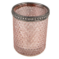 Clayre & Eef | Glazen Theelichthouder Roze ø 6x6 cm | 6GL3976