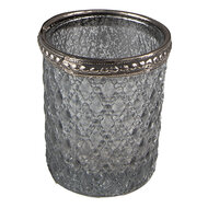 Clayre & Eef | Glazen Theelichthouder Grijs ø 6x6 cm | 6GL3977
