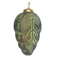 Clayre & Eef | Kerstbal Blad Groen, Bruin 7x4x13 cm | 6GL4042