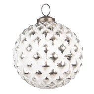 Clayre & Eef | Kerstbal Wit Zilverkleurig ø 10x10 cm | 6GL4047