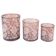 Clayre & Eef | Theelichthouder Bruin, Wit ø 10x12 / ø 9x10 / ø 7x8 cm | 6GL4096