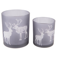 Clayre & Eef | Waxinelichthouder set van 2 Grijs, Zilverkleurig ø 9x10 / ø 7x8 cm | 6GL4098