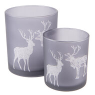Clayre & Eef | Waxinelichthouder set van 2 Grijs, Zilverkleurig ø 9x10 / ø 7x8 cm | 6GL4098