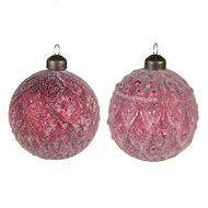 Clayre & Eef | Kerstballen set van 2 Rood ø 8x8 cm | 6GL4129