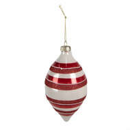 Clayre & Eef | Kerstbal Rood Wit ø 8x15 cm | 6GL4330