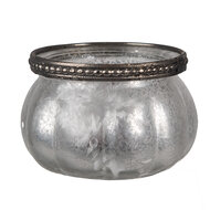 Clayre & Eef | Glazen Theelichthouder Zilverkleurig ø 9x6 cm | 6GL4379