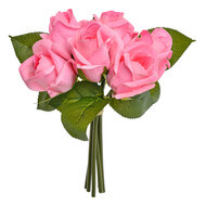 Clayre & Eef | Kunstbloem bos van 6 rozen 16x16x24 cm Roze Groen | 6PL0238