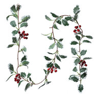 Clayre & Eef | Kunstbloem guirlande hulst Groen Rood 170 cm | 6PL0279
