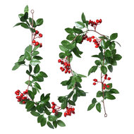 Clayre & Eef | Kunstbloem guirlande Groen Rood 180 cm | 6PL0281