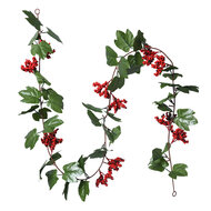 Clayre & Eef | Kunstbloem guirlande Groen Rood 180 cm | 6PL0282