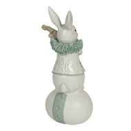 Clayre & Eef | Decoratie Beeld Konijn Wit, Blauw 8x7x17 cm | 6PR3157