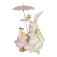 Clayre & Eef | Decoratie Beeld Konijn Wit, Roze 12x11x16 cm | 6PR3190