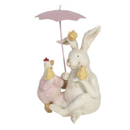 Clayre & Eef | Decoratie Beeld Konijn Wit, Roze 12x11x16 cm | 6PR3190