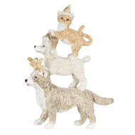 Clayre &amp; Eef   | Kerstdecoratie Beeld Honden en kat Grijs, Beige, Wit 12x4x17 cm | 6PR4647