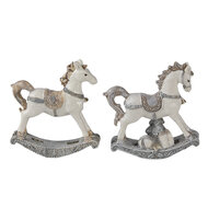 Clayre & Eef | Decoratie Hanger set van 2 Hobbelpaard Wit Grijs 7x2x8 cm | 6PR4659