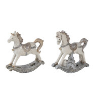 Clayre & Eef | Decoratie Hanger set van 2 Hobbelpaard Wit Grijs 7x2x8 cm | 6PR4659