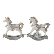 Clayre & Eef | Decoratie Hanger set van 2 Hobbelpaard Wit Grijs 7x2x8 cm | 6PR4659