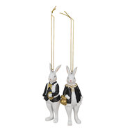 Clayre & Eef | Decoratie Konijn Set van 2 Zwart, Wit 4x4x10 cm | 6PR4784