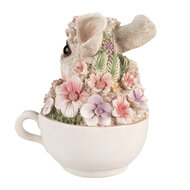 Clayre &amp; Eef   | Decoratie Beeld Konijn Grijs Roze 13x10x15 cm | 6PR4895